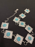 Turquoise Peace Symbol Statement Necklace – Western Boho Square Link Jewelry