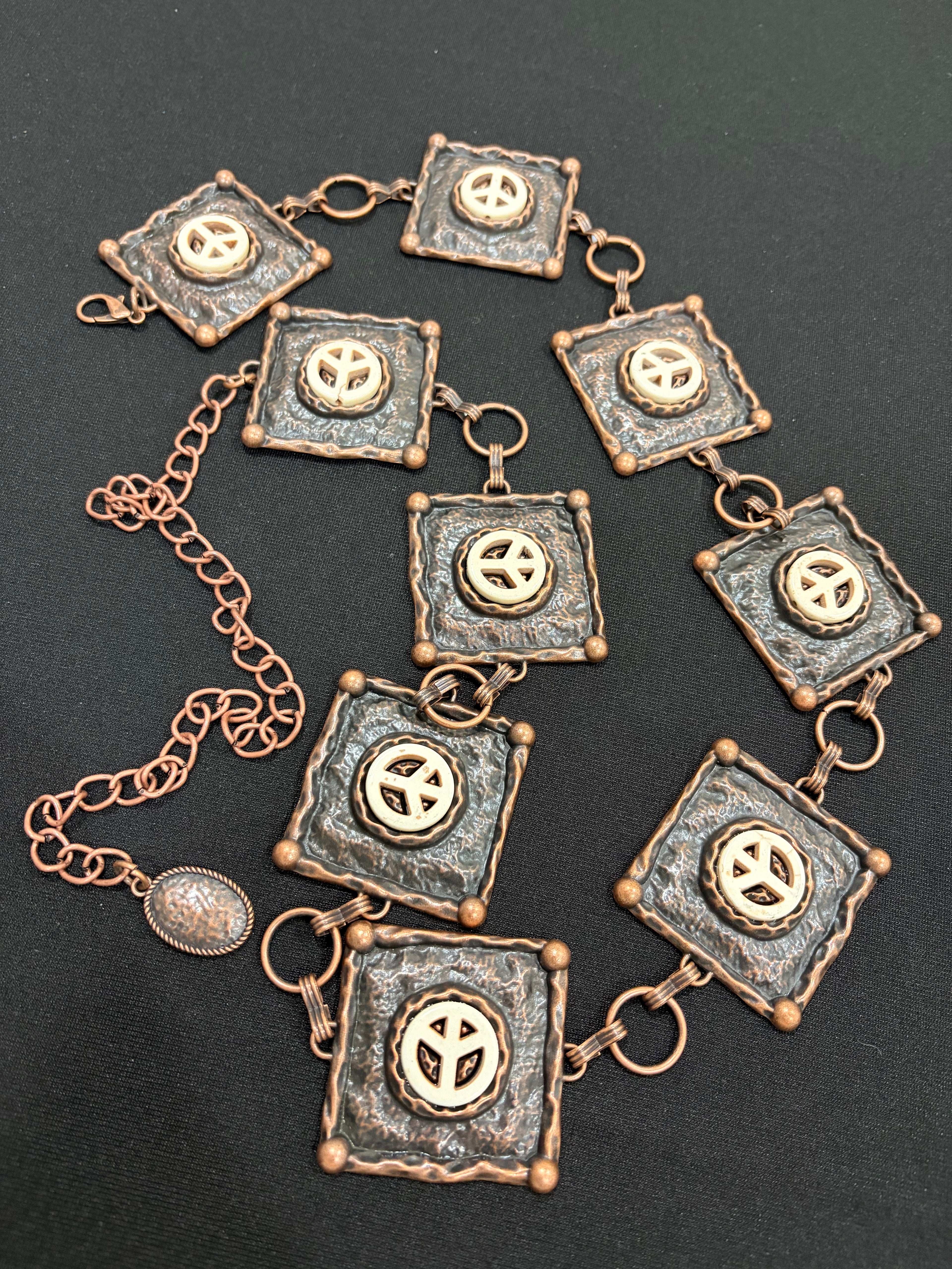 Vintage Copper Peace Symbol Necklace – Western Boho Statement Jewelry