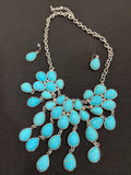 Turquoise Statement Necklace Set – Western Boho Teardrop Jewelry with Earrings