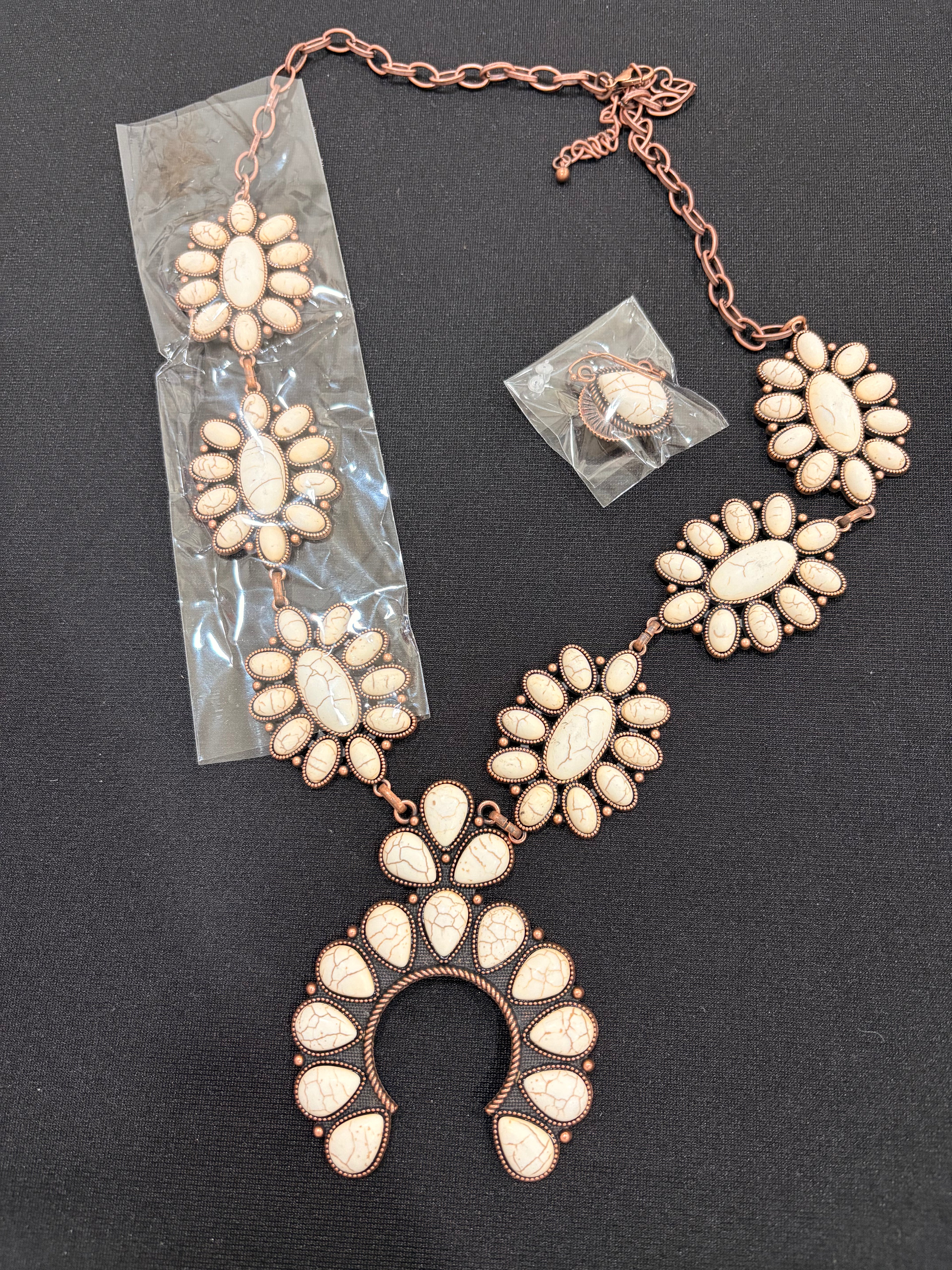 Western Naja Turquoise Necklace Set – Vintage Copper Crescent Statement Jewelry