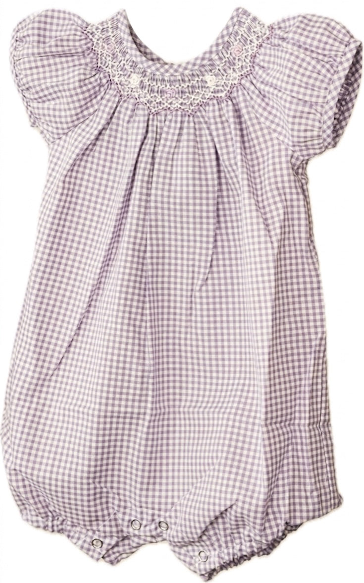 Baby Girl Smocked Gingham Romper – Puff Sleeve Boutique Bubble Outfit