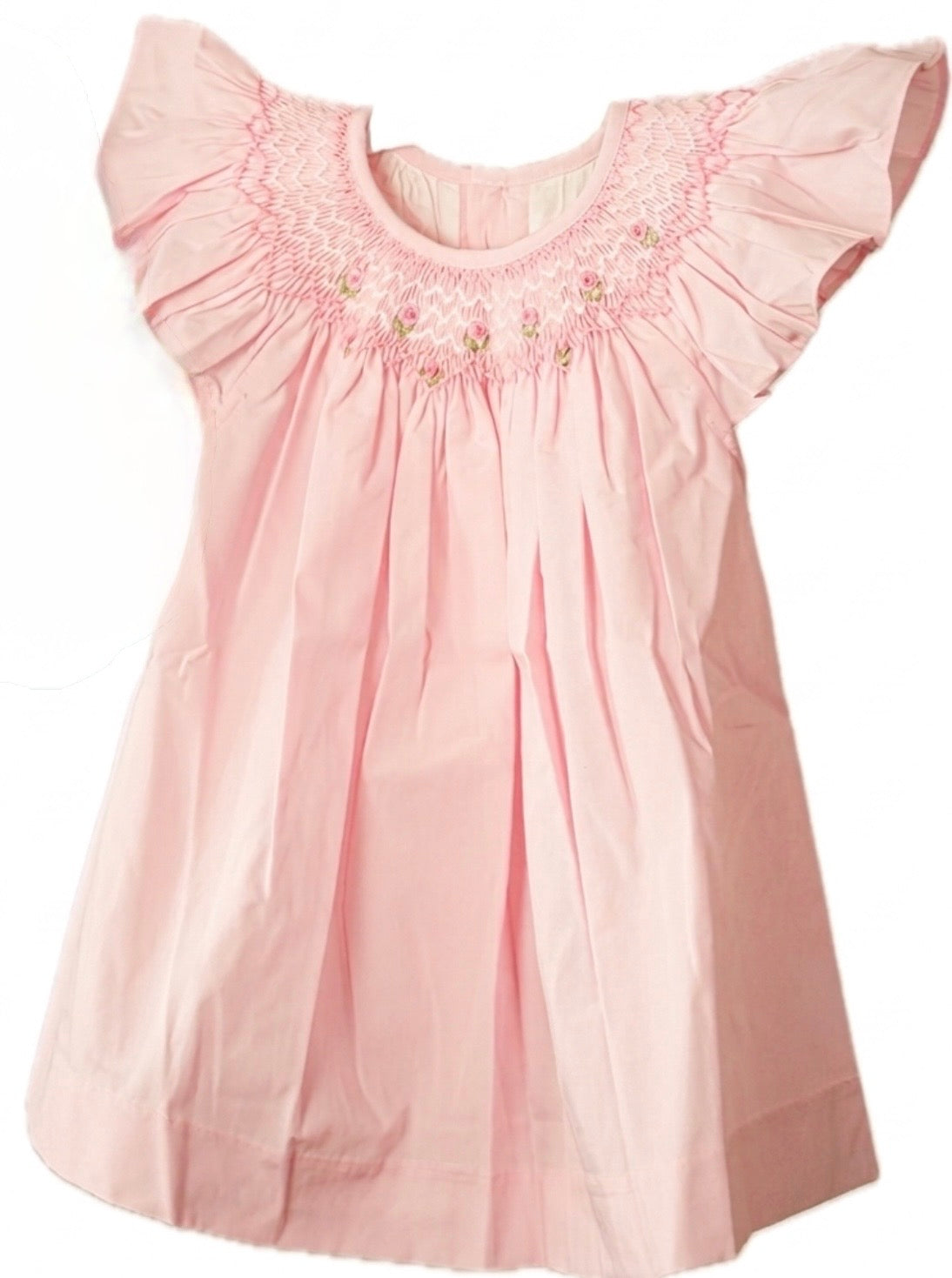 Girls Smocked Pink Dress Set – Flutter Sleeve Embroidered Boutique Dress with Bloomers